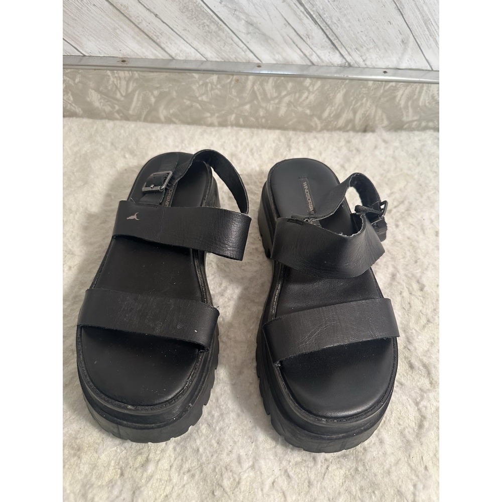 Windsor Smith Black Chunky Platform Sandals Women's Size 8 Leather Straps Buckle - Picture 4 of 7
